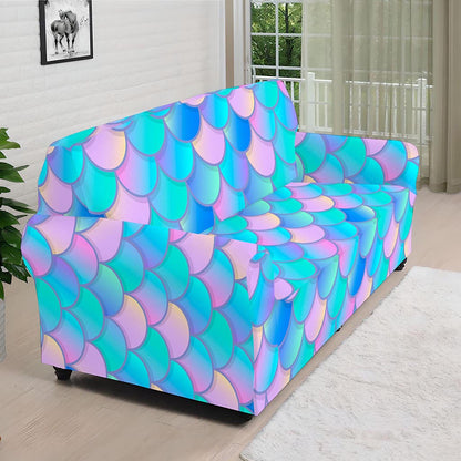 Pink Teal Mermaid Scales Pattern Print Sofa Cover