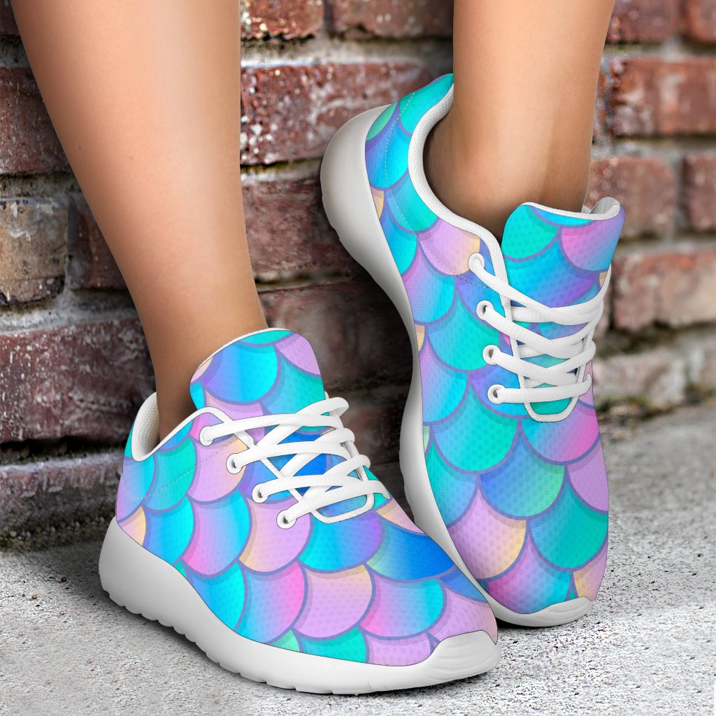 Pink Teal Mermaid Scales Pattern Print Sport Shoes GearFrost