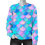 Pink Teal Mermaid Scales Pattern Print Women's Crewneck Sweatshirt GearFrost