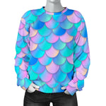 Pink Teal Mermaid Scales Pattern Print Women's Crewneck Sweatshirt GearFrost