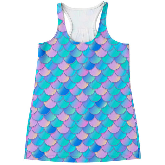 Pink Teal Mermaid Scales Pattern Print Women's Racerback Tank Top