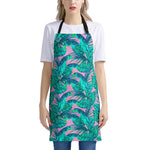 Pink Teal Tropical Leaf Pattern Print Apron