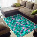 Pink Teal Tropical Leaf Pattern Print Area Rug GearFrost