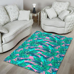 Pink Teal Tropical Leaf Pattern Print Area Rug GearFrost