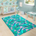 Pink Teal Tropical Leaf Pattern Print Area Rug GearFrost