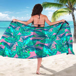 Pink Teal Tropical Leaf Pattern Print Beach Sarong Wrap