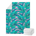 Pink Teal Tropical Leaf Pattern Print Blanket