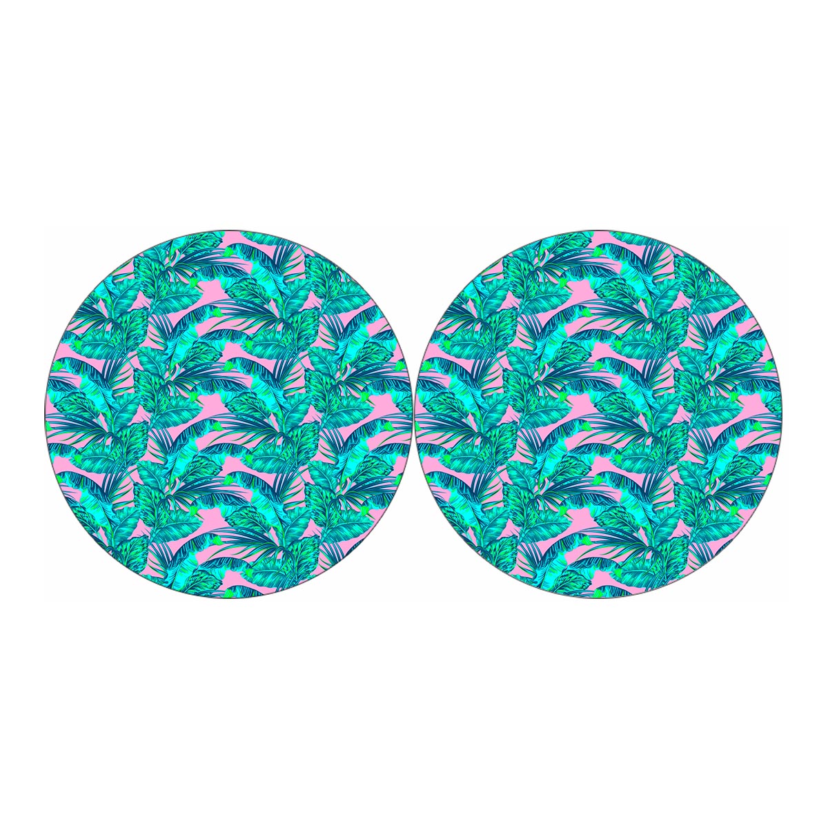 Pink Teal Tropical Leaf Pattern Print Car Coasters