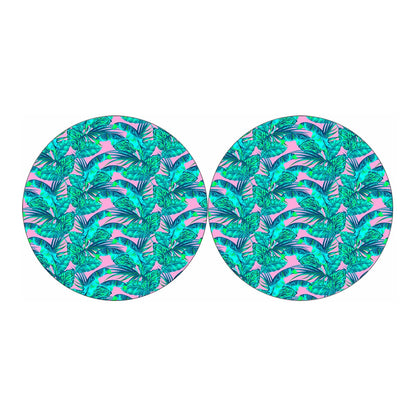 Pink Teal Tropical Leaf Pattern Print Car Coasters