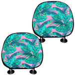 Pink Teal Tropical Leaf Pattern Print Car Headrest Covers