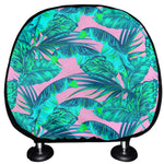 Pink Teal Tropical Leaf Pattern Print Car Headrest Covers