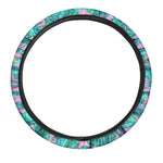 Pink Teal Tropical Leaf Pattern Print Car Steering Wheel Cover