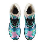 Pink Teal Tropical Leaf Pattern Print Comfy Boots GearFrost