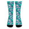 Pink Teal Tropical Leaf Pattern Print Crew Socks