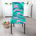 Pink Teal Tropical Leaf Pattern Print Dining Chair Slipcover