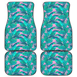 Pink Teal Tropical Leaf Pattern Print Front and Back Car Floor Mats