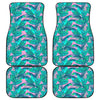 Pink Teal Tropical Leaf Pattern Print Front and Back Car Floor Mats