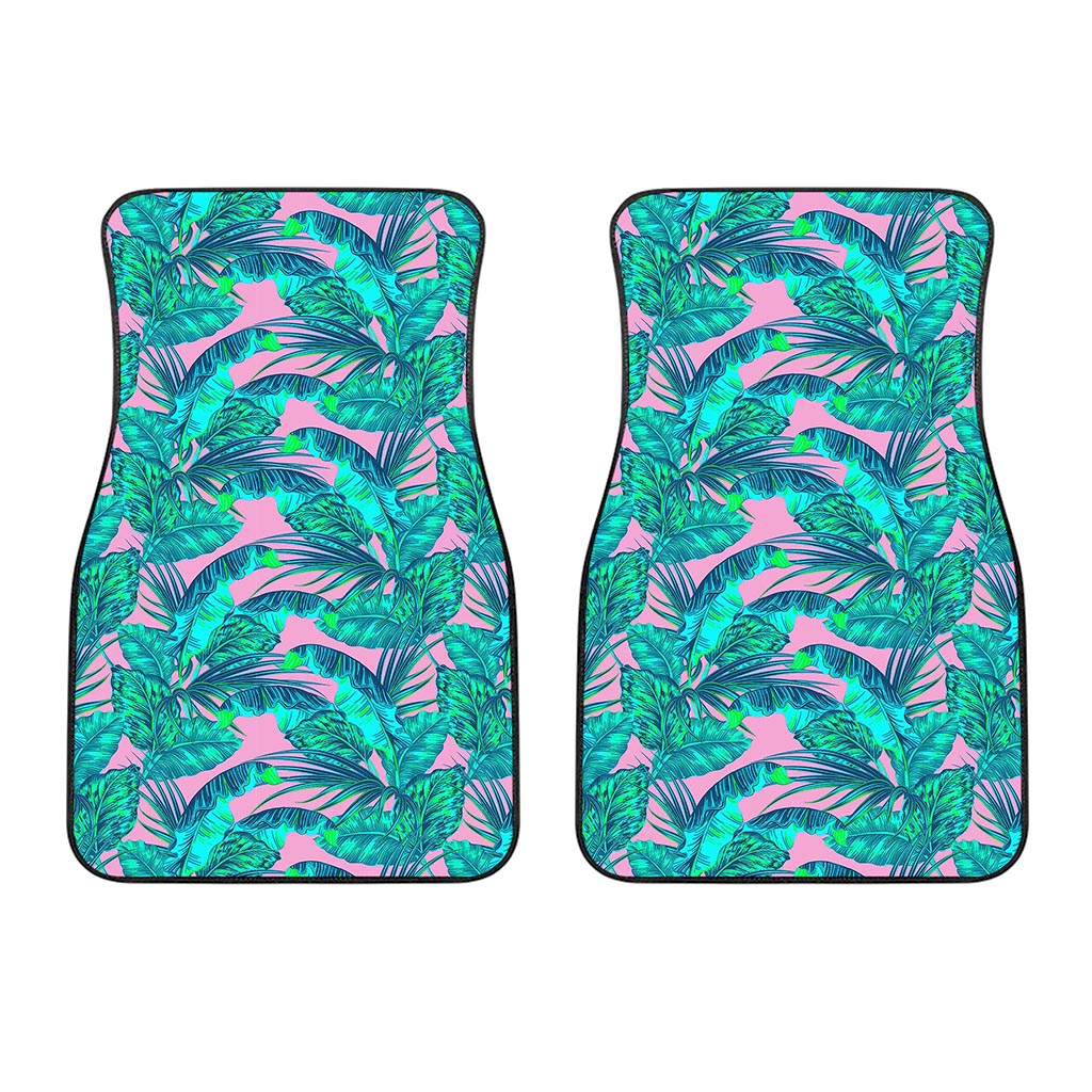 Pink Teal Tropical Leaf Pattern Print Front Car Floor Mats