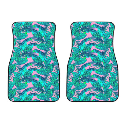 Pink Teal Tropical Leaf Pattern Print Front Car Floor Mats