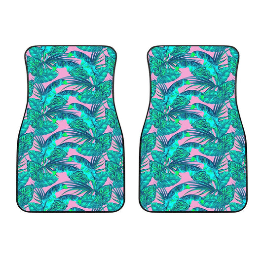 Pink Teal Tropical Leaf Pattern Print Front Car Floor Mats
