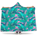 Pink Teal Tropical Leaf Pattern Print Hooded Blanket