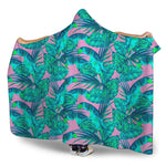 Pink Teal Tropical Leaf Pattern Print Hooded Blanket