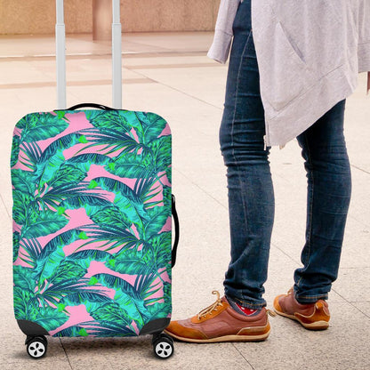 Pink Teal Tropical Leaf Pattern Print Luggage Cover GearFrost