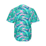 Pink Teal Tropical Leaf Pattern Print Men's Baseball Jersey