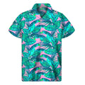 Pink Teal Tropical Leaf Pattern Print Men's Short Sleeve Shirt