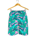 Pink Teal Tropical Leaf Pattern Print Men's Shorts