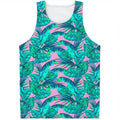 Pink Teal Tropical Leaf Pattern Print Men's Tank Top