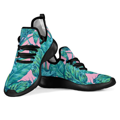Pink Teal Tropical Leaf Pattern Print Mesh Knit Shoes GearFrost