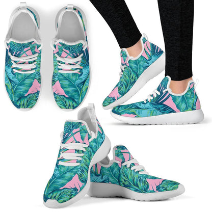 Pink Teal Tropical Leaf Pattern Print Mesh Knit Shoes GearFrost