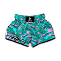 Pink Teal Tropical Leaf Pattern Print Muay Thai Boxing Shorts