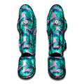Pink Teal Tropical Leaf Pattern Print Muay Thai Shin Guards
