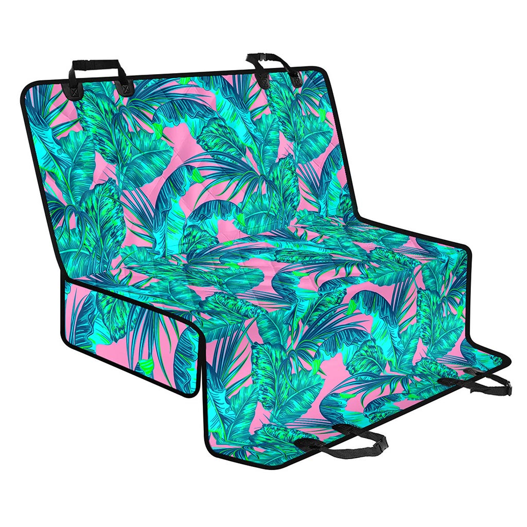 Pink Teal Tropical Leaf Pattern Print Pet Car Back Seat Cover