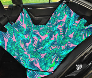 Pink Teal Tropical Leaf Pattern Print Pet Car Back Seat Cover