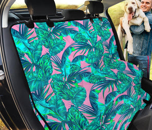 Pink Teal Tropical Leaf Pattern Print Pet Car Back Seat Cover