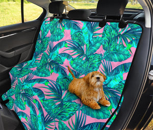 Pink Teal Tropical Leaf Pattern Print Pet Car Back Seat Cover