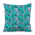 Pink Teal Tropical Leaf Pattern Print Pillow Cover