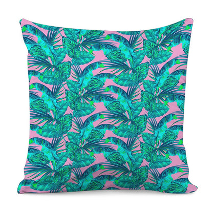 Pink Teal Tropical Leaf Pattern Print Pillow Cover