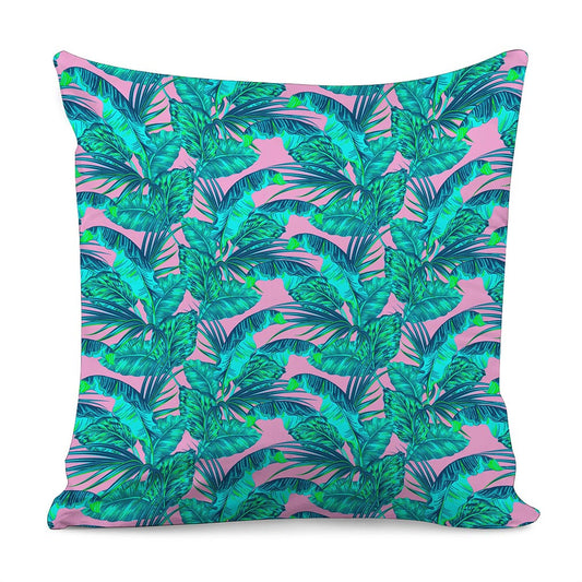 Pink Teal Tropical Leaf Pattern Print Pillow Cover