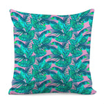 Pink Teal Tropical Leaf Pattern Print Pillow Cover