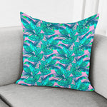 Pink Teal Tropical Leaf Pattern Print Pillow Cover