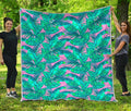 Pink Teal Tropical Leaf Pattern Print Quilt