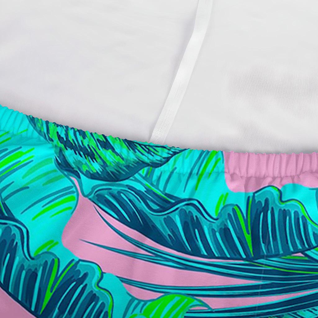 Pink Teal Tropical Leaf Pattern Print Sofa Cover