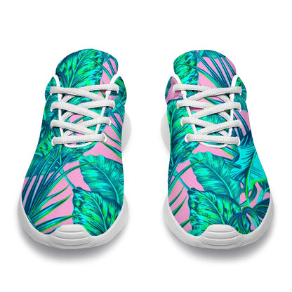 Pink Teal Tropical Leaf Pattern Print Sport Shoes GearFrost