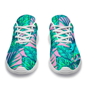 Pink Teal Tropical Leaf Pattern Print Sport Shoes GearFrost