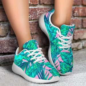 Pink Teal Tropical Leaf Pattern Print Sport Shoes GearFrost