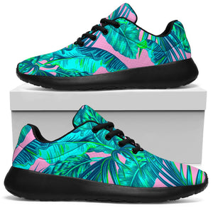 Pink Teal Tropical Leaf Pattern Print Sport Shoes GearFrost